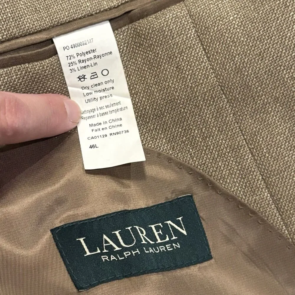 Vintage Lauren Ralph Lauren Jacket Men's 46L‎ Brown Blazer Linen Poly Blend